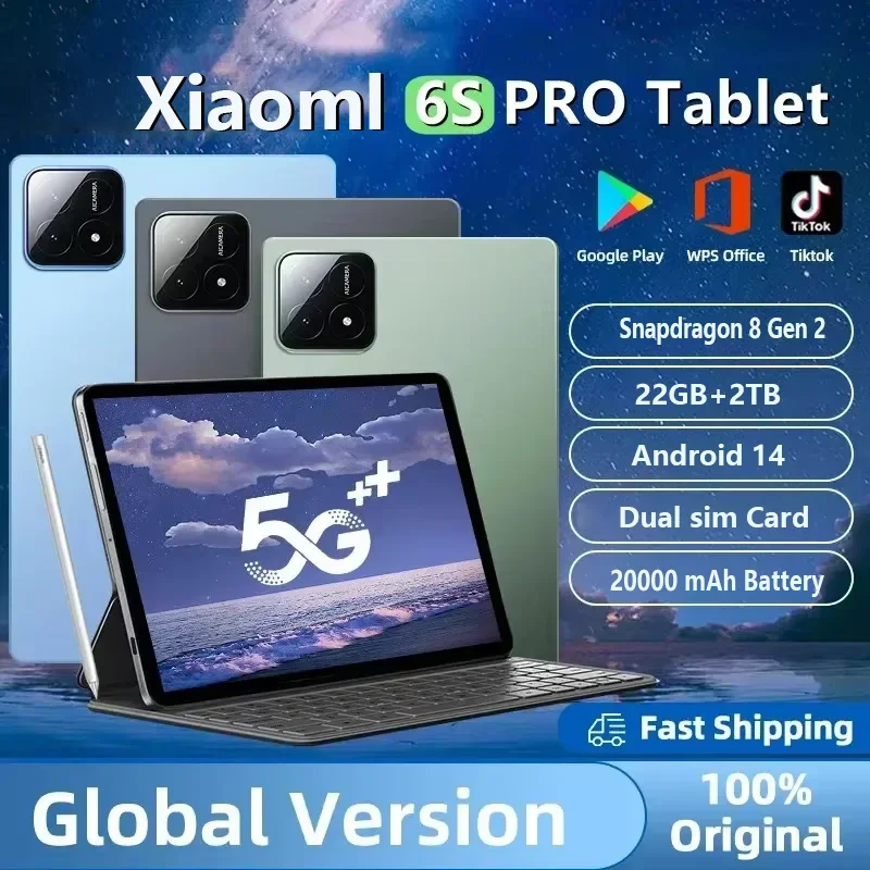 2025 Global Original Pad 6S Pro Tablet Android Snapdragon 8 Gen 2 11Inch Android 14 22GB+2TB HD Screen 5G Wifi Tablet PC