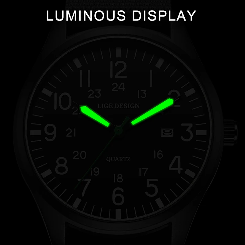 LIGE ساعة رجالية جديدة موضة الأعمال ساعة رجالية العلامة التجارية الفاخرة حزام النايلون العسكرية الرياضة مقاوم للماء ساعات المعصم الكوارتز الرجالية
