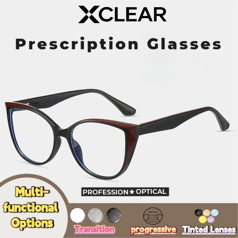 

Xclear Cateye Colorful Myopia Prescription Glasses Versatile Currents High Quality Anti Blue Ray Progressive Optical Eyeware