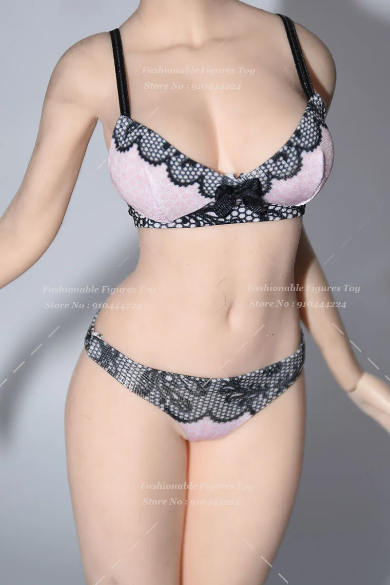 1/6 Women Soldier Stretch Printed Underwear Cute Lace Bow Bra Low Waisted Brief Set Fit 12Inch Action Figure Model Toys Dolls