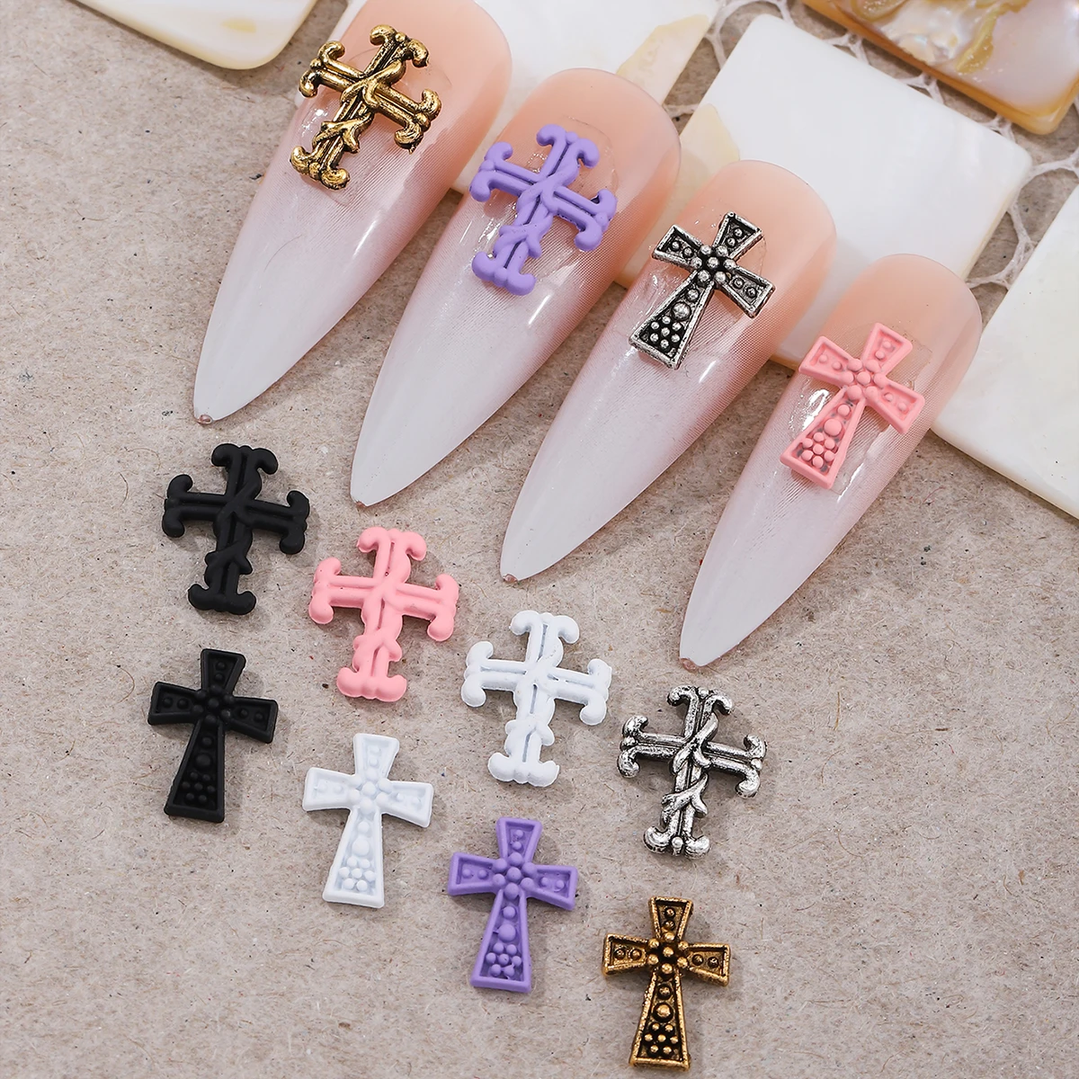 80 ماكارونس ملون عتيق لفن الأظافر المتقاطع مزين بنمط فاسق من سبيكة فن الأظافر DIY إكسسوارات مثقاب معدني للأظافر المزيفة #3