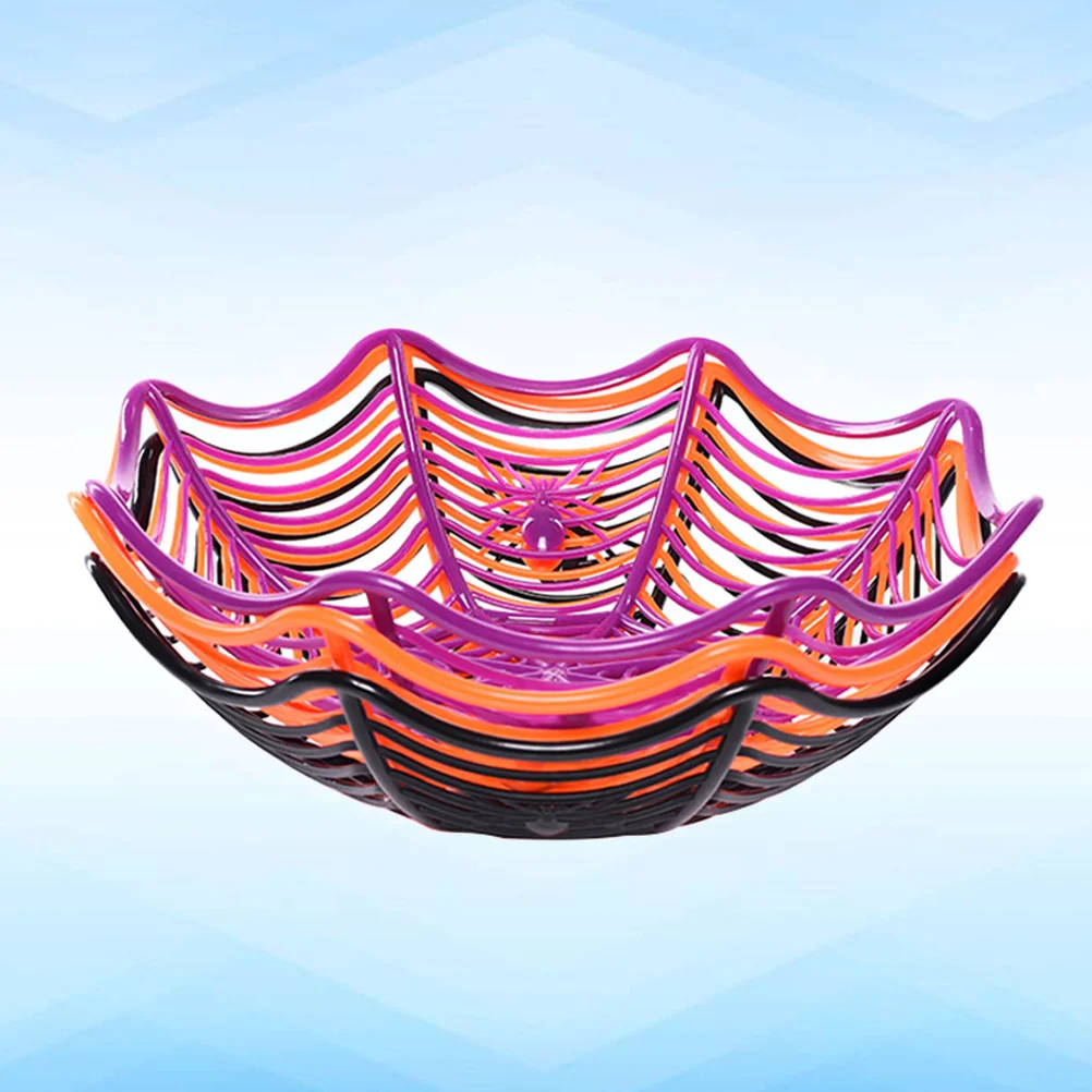 

2Pcs Halloween Candy Storage Basket Plastic Spider Web Decoration Candy Cookie Holder Festival Supplies Food Storage Basket