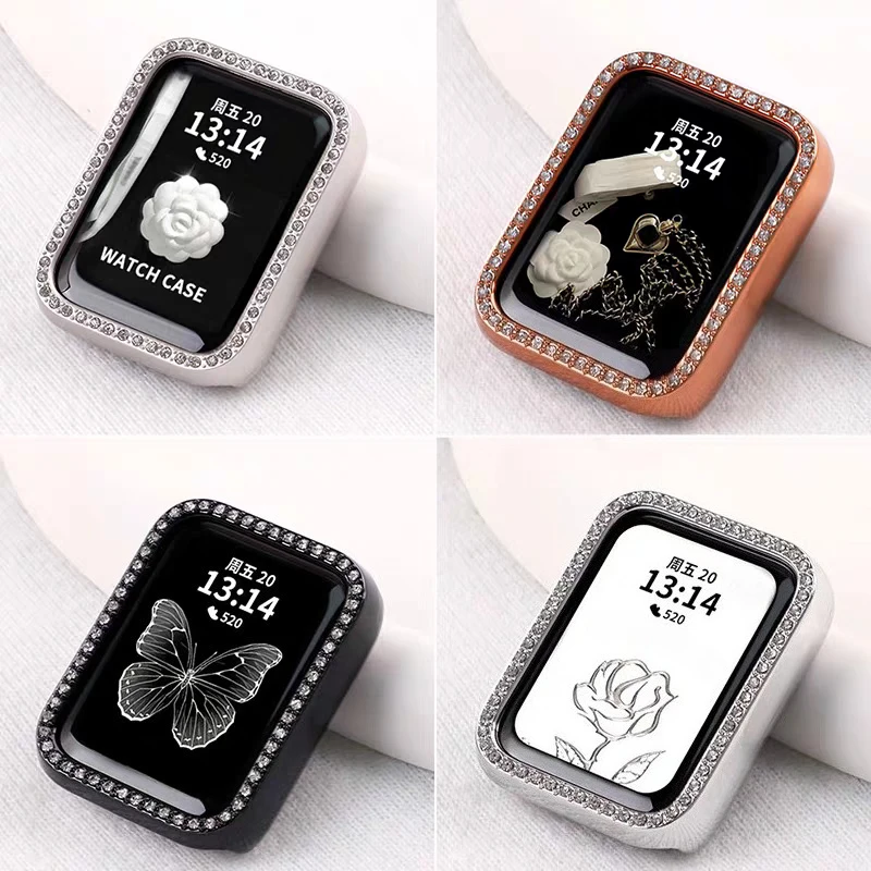 Bling PC Hollow Case Cover For Xiaomi Mi Band 9 Pro 8 Pro Smart Watch Diamond Crystal Bumper Protective Cover Shell Accessorie