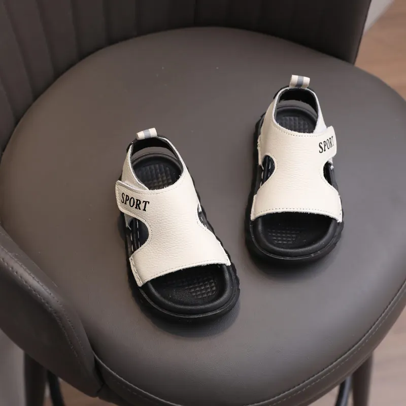 Children Sandals Boys Cowhide Hand Sewn Thread Casual Shoes Girls Soft Sole Non-slip Beach Shoes Size 21-30