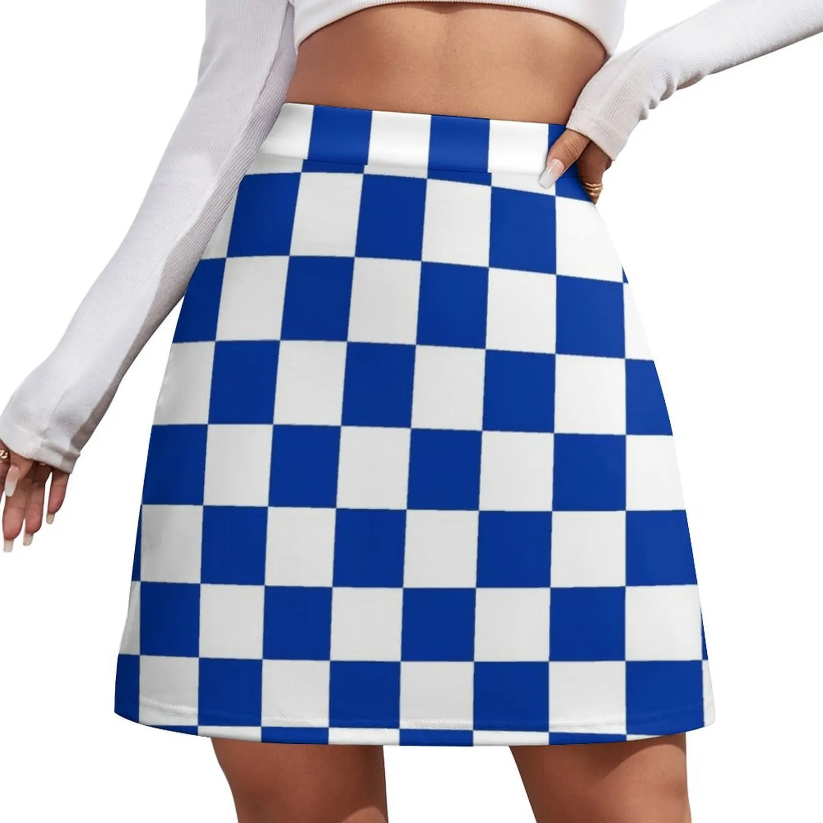 

Blue and White Kentucky Checkerboard Mini Skirt Clothing female Clothes for summer Mini Skirt