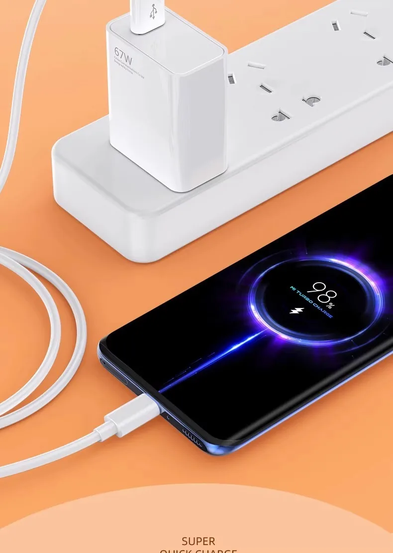 For Xiaomi 67W USB Super Fast Charger Power Adapter Mi 12 11 6A Type C Cable POCO X5 X4 Pro Note 9 10 11 Charging