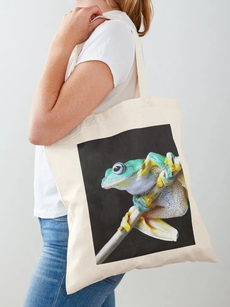 Green Yellow Frog Photo Nature Photography Frog Lovers Dumpy Black Eyed Pet Amphibian Tote Bag hand bags Canvas Tote Bag