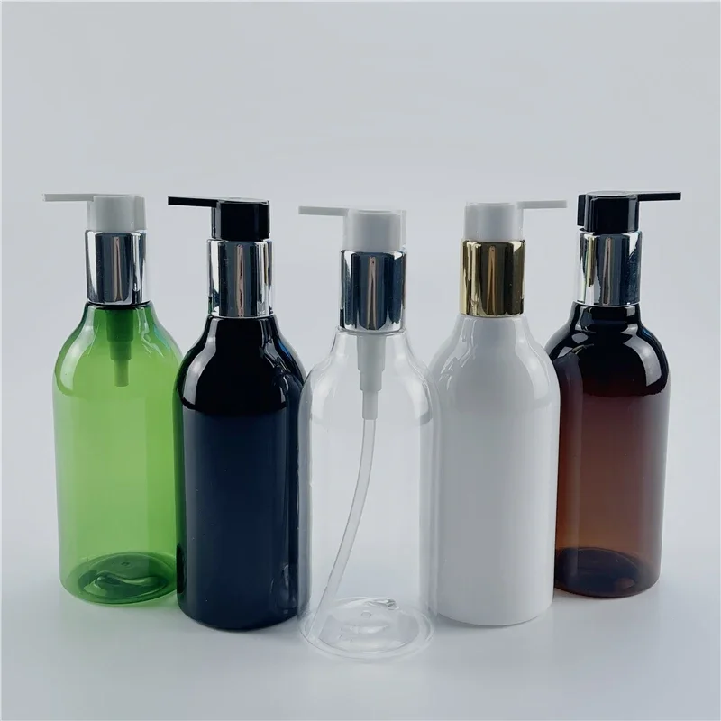 

Black 300ML X 20 Silver Gold Collar Lotion Pump Cosmetic Bottle Empty Plastic Bottles For Shampoo Lotion Liquid Soap Shower Gel