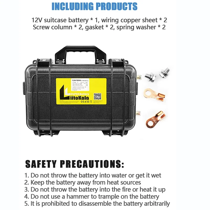 LiitoKala 12.8V 100Ah LiFePO4 Battery Pack Build-in 100A BMS 12V 100Ah Waterproof for Solar Camper Yacht Inverter Engine Moto