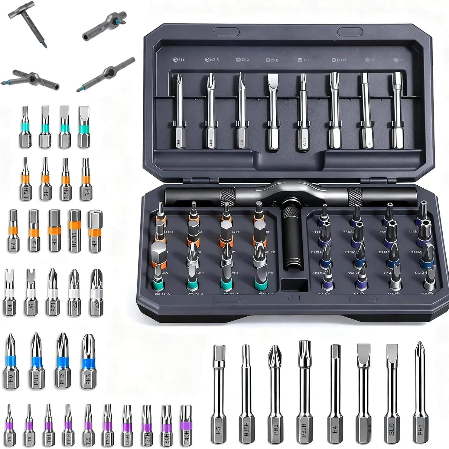 

Профессиональный набор отверток с магнитной трещоткой | 180 ° Поворотная головка со стальными битами S2