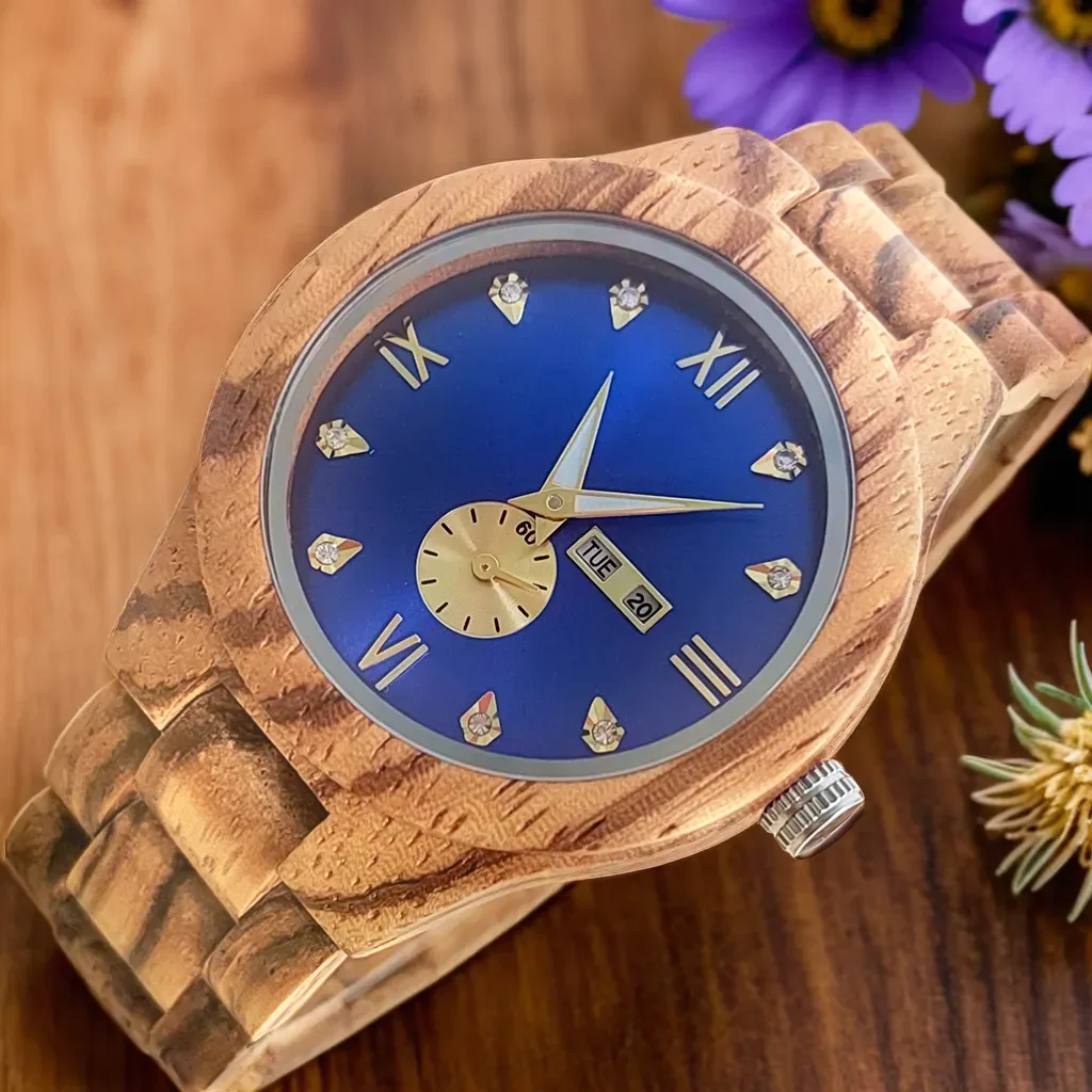 Wood Wrist Watch Women Fashion Simulated Diamond Dial Wife Girlfriend Clock Stylish simplicity Quartz Wooden Watches for Ladies