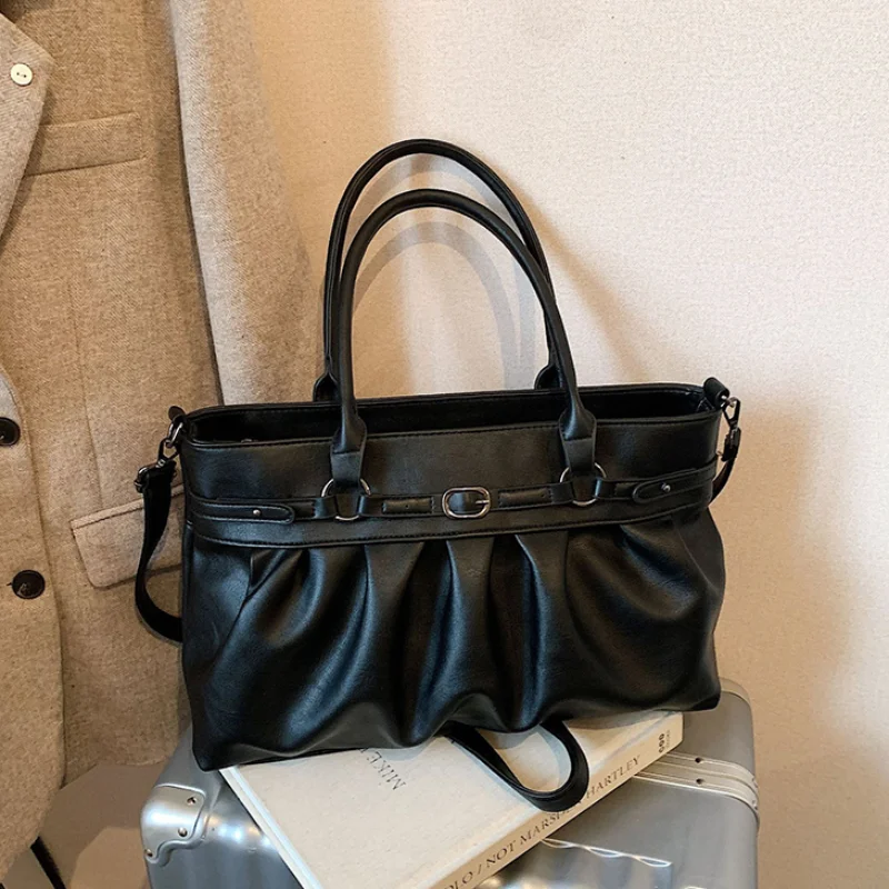 

Сумка-тоут в корейском стиле с драпировкой, женская, модная, универсальная, вместительная, на плечо, через плечо