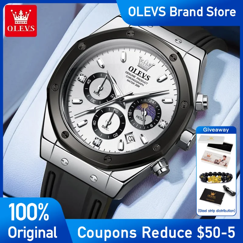 

OLEVS Men's Watch Brand Waterproof Luminous Quartz Watch Three Small Dial Sport Wristwatch Chronograph Date Men's Reloj