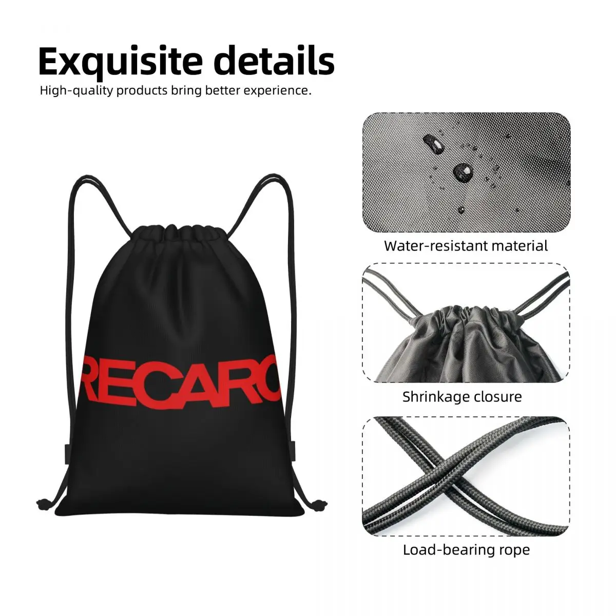 Custom Recaros Logo Drawstring Bags for Shopping Yoga Backpacks Men Women Sports Gym Sackpack