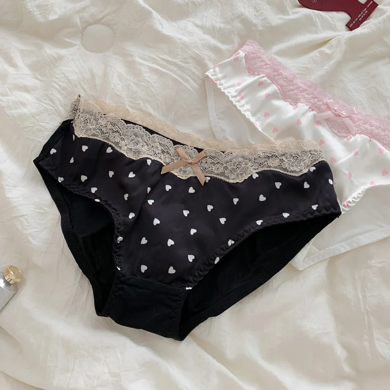 

Womens Lace Trim Panties Bow Thin Strap Briefs Invisible Breathable Low-Waist Solid Color Seamless Briefs