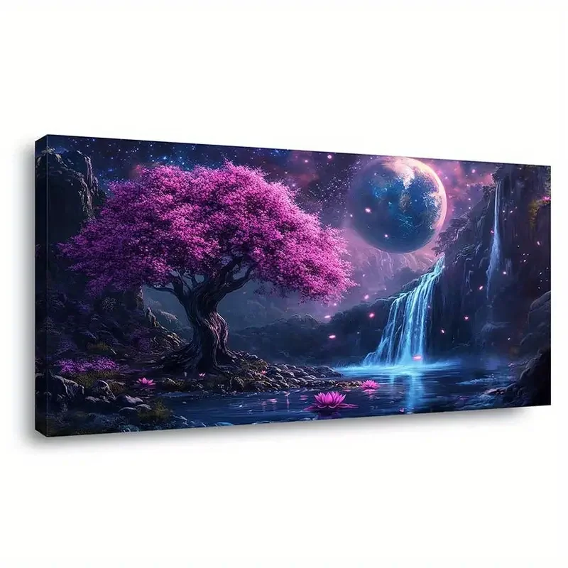 

Яркое розовое, голубое дерево, водопад, лунный пейзаж, сделай сам, алмазная живопись, полный квадратный круглый алмаз, художественная мозаика, ювелирные изделия, вышивка крестиком