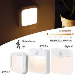 Bewegungsmelder-Nachtlicht, LED, kabellose Nachtlampe, US, EU, UK, AU-Stecker, energieeffizient, dimmbar, Sensor-Treppenlampe für Schlafzimmer