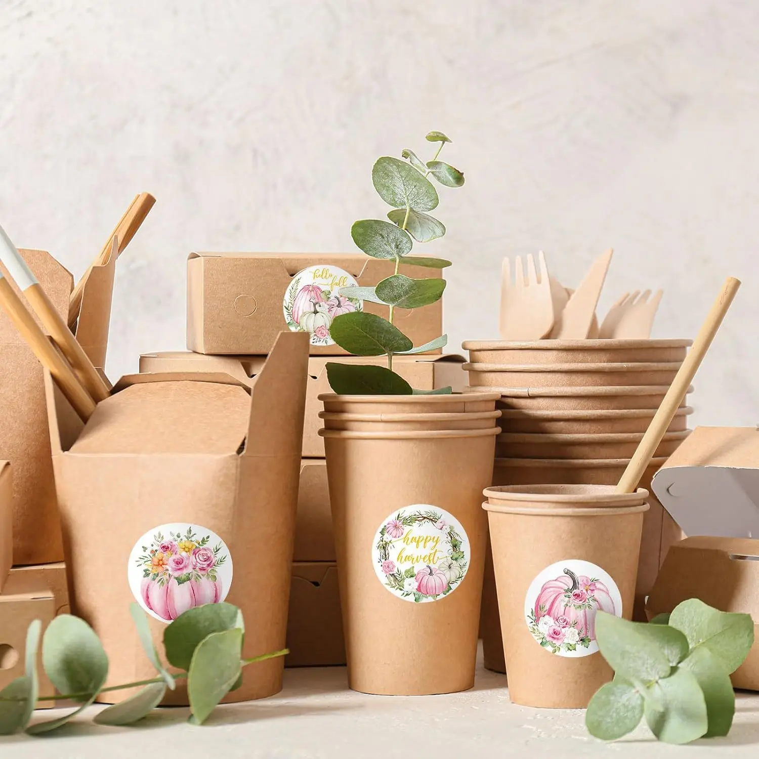 500 stks/rol Herfst Pompoen Roze Cartoon Afdichting Stickers DIY PVC Laptop Telefoon Cas Water Cup Decals Decoratie Beloning Geschenken speelgoed