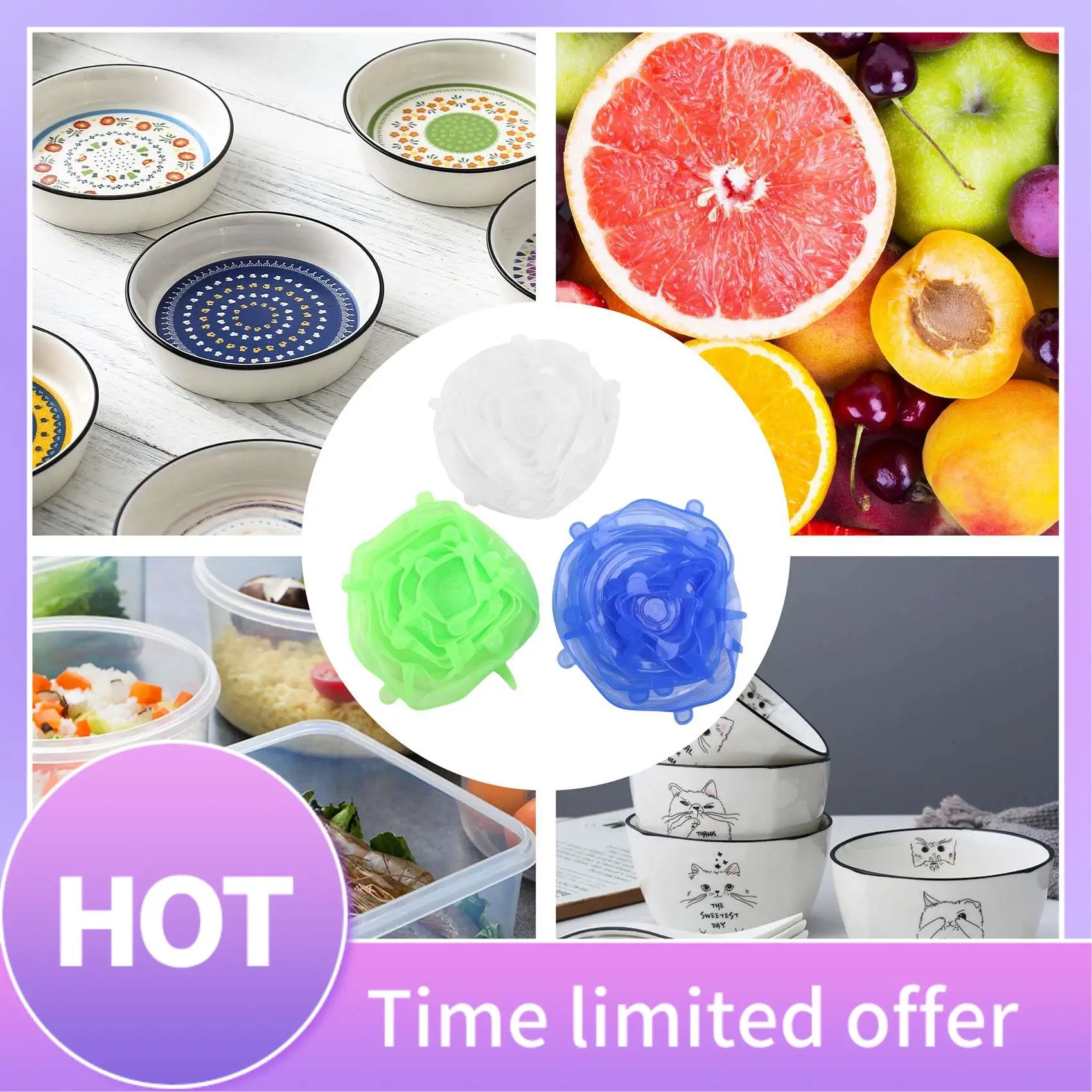 B69C 18 Pcs Silicone Elastic Lids For Food Cups And Bowls Lids,To Keep Food Fresh And Perfect For All Kinds Of Food Storage