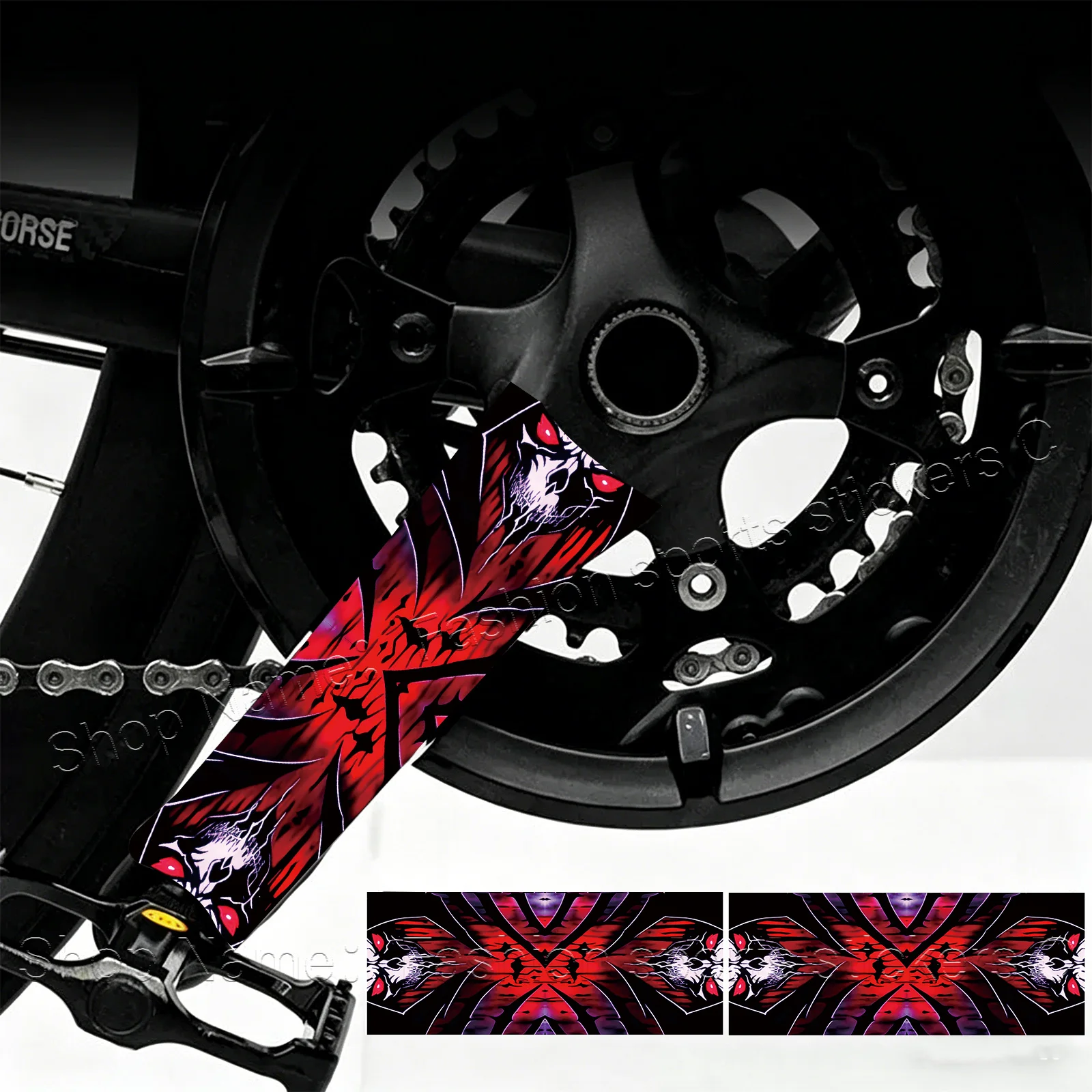 2Pcs Red Demon Skull Bike Crank Arm Stickers, Waterproof Vinyl Decals for Bicycle Crank Protection