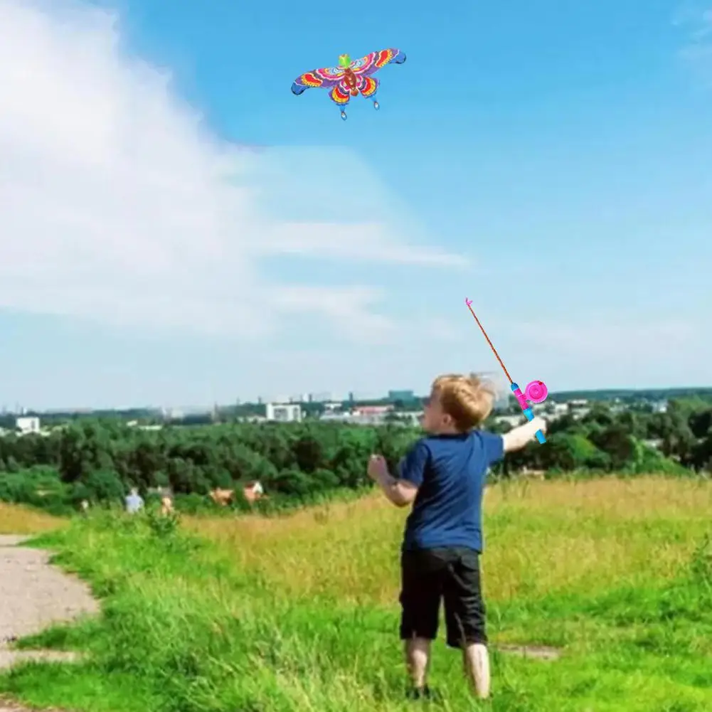 Águia dos desenhos animados dobrável mini brinquedos de plástico kite freio de mão vara de pesca borboletas para crianças brinquedo ao ar livre novo crianças brinquedo kite