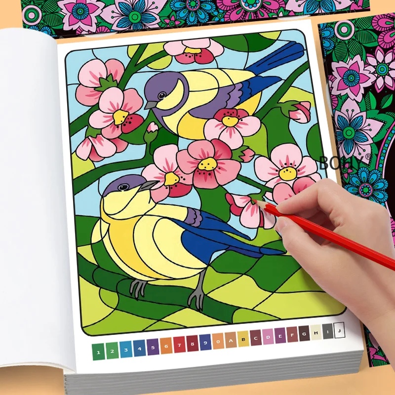 Coloring Book for Adults Themed with Animals/flowers/mandalas Complete Coloring Through Corresponding Numerical Prompts 32 Pages