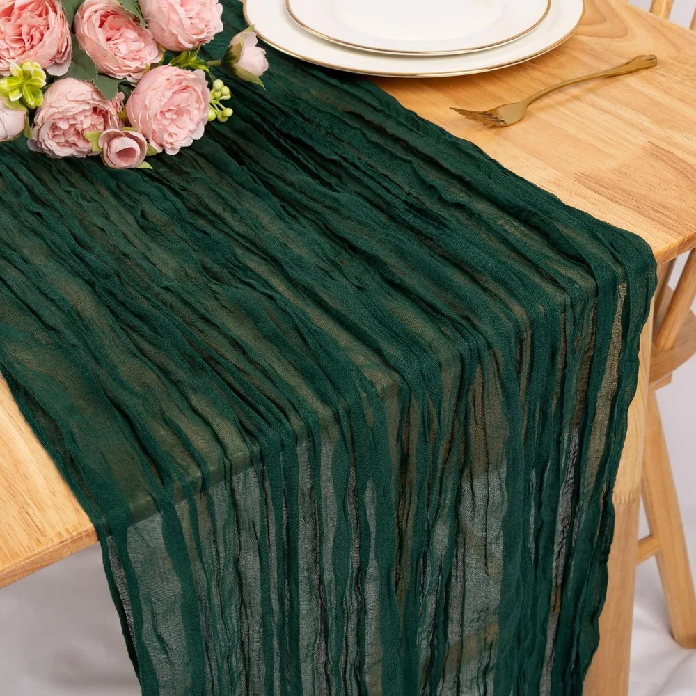 

Elegant Crepe Table Runners Washable Polyester Pleated Tablecloth 180/300/400CM Soft Table Cover Party Decorations