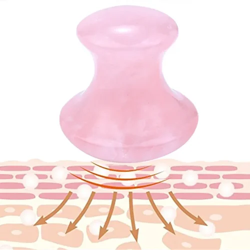 Imagen 2 del producto Masaje de estiramiento Facial, eliminador de arrugas, cuarzo rosa Natural, forma de seta, acupuntura Facial, herramienta Gua Sha