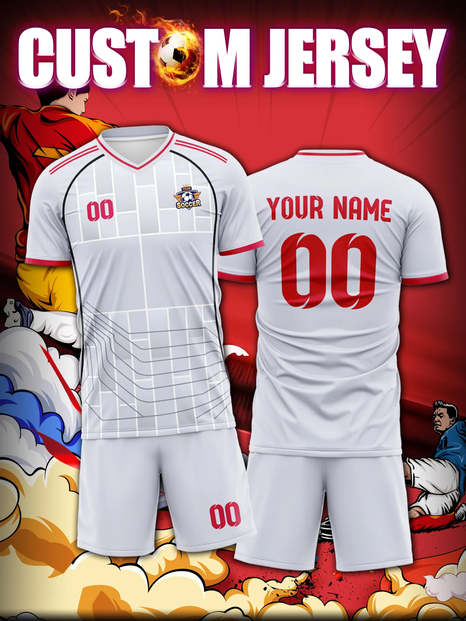 Custom Soccer Jersey With Custom Image, Number And Name, pro player elite professional match kit