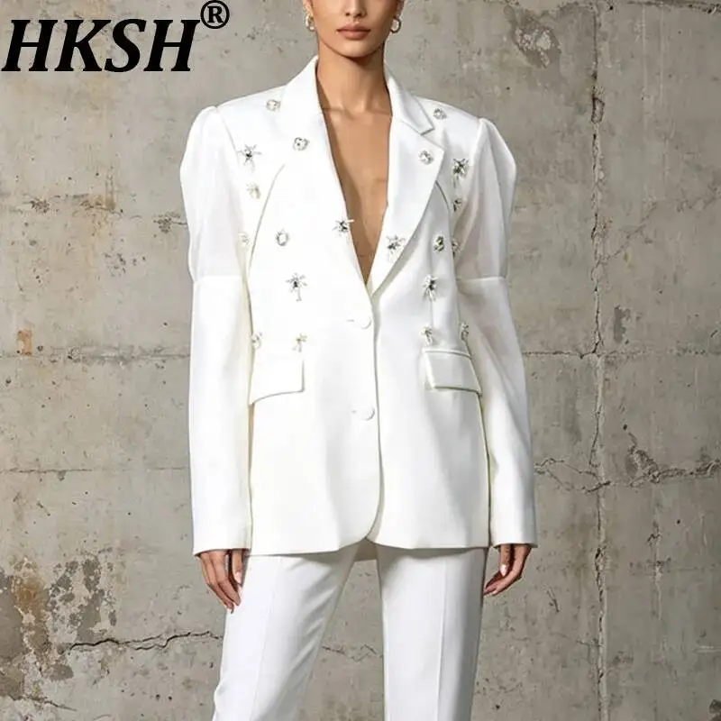 HKSH Women's Blazer Fashion Elegant Solid Color Waist-cinching Long Sleeve Jacket Design Niche Single Breasted Suit-Coat HK26106