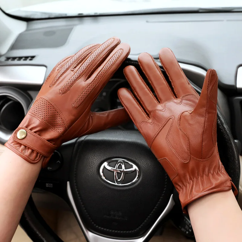 

Breathable Leather Gloves Men Touch Screen Motorcycle guantes para motos Retro Motorcycle Driving Lambskin Gloves