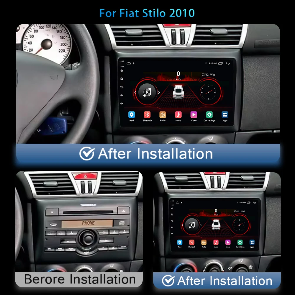 Android 13 Auto Car Radio 2 Din Carplay For Fiat Stilo 2010 Autoradio Stereo 4G Navigation GPS BT Multimedia Video Player DSP