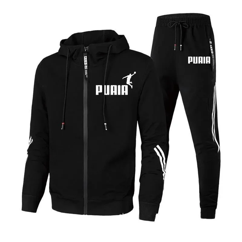 Traje con cremallera para hombre, Sudadera con capucha, pantalones de chándal estampados informales, pantalones de chándal para correr y Fitness,