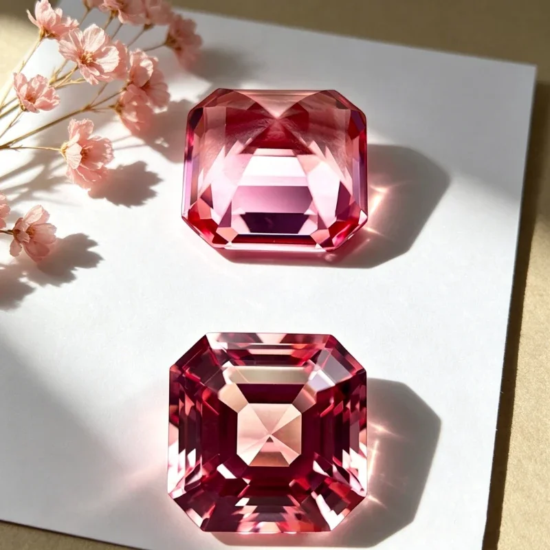 Künstlicher Saphir Padparadscha Feuerlotus-Farbe Asscher-Schliff Zertifikat wählbar – Detail 2
