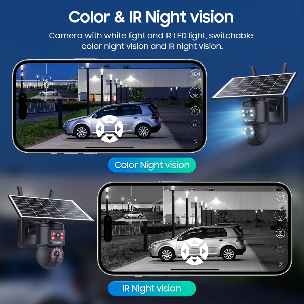SHIWOJIA 4K 8MP Solar Camera 4G SIM Card Dual Screen Recording Humanoid Tracking Color Night Vision Home Security PTZ Camera
