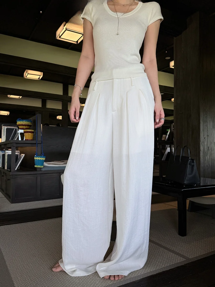 

WizAann Casual Linen Wide Leg Pants Women's High Waist Long Trousers Dra Texture Sensation Spring Summer New Sle