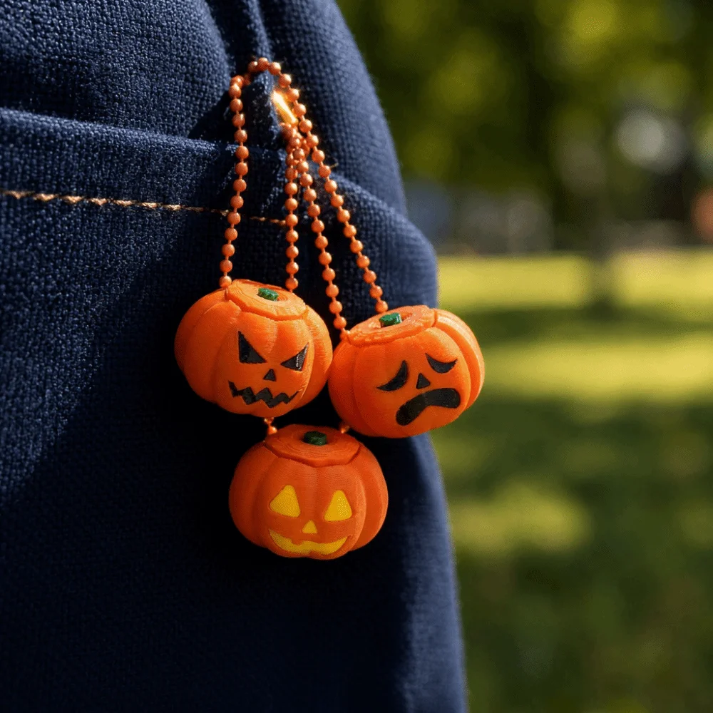 Fidget Halloween Pumpkin Clicker Keychain Funny Creative 3D Printed Pendant Orange Keyboard-style Decompression Button