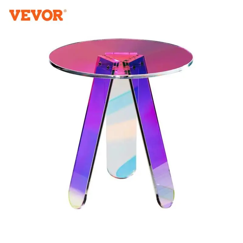 VEVOR Round Iridescent Side Table Acrylic End Table Clear Rainbow Acrylic Coffee Table for Food Book Used in Living Room Bedroom