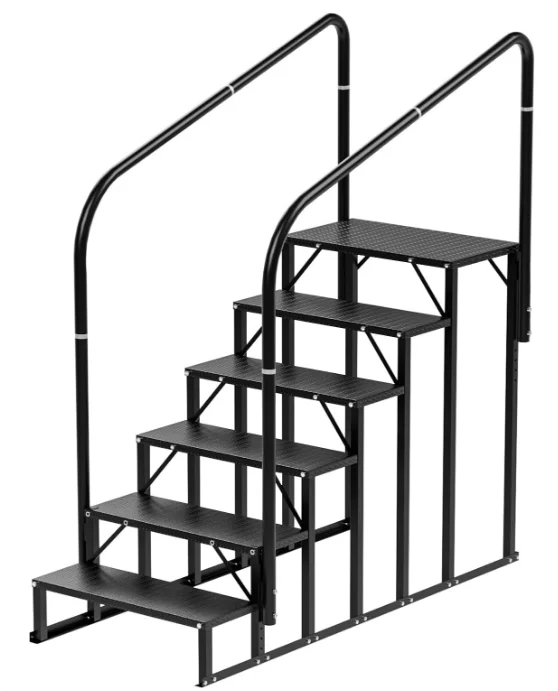 6-Steps RV Stairs With Handrail Non-Slip Hot Tub Mobile Home Camper Entry Steps