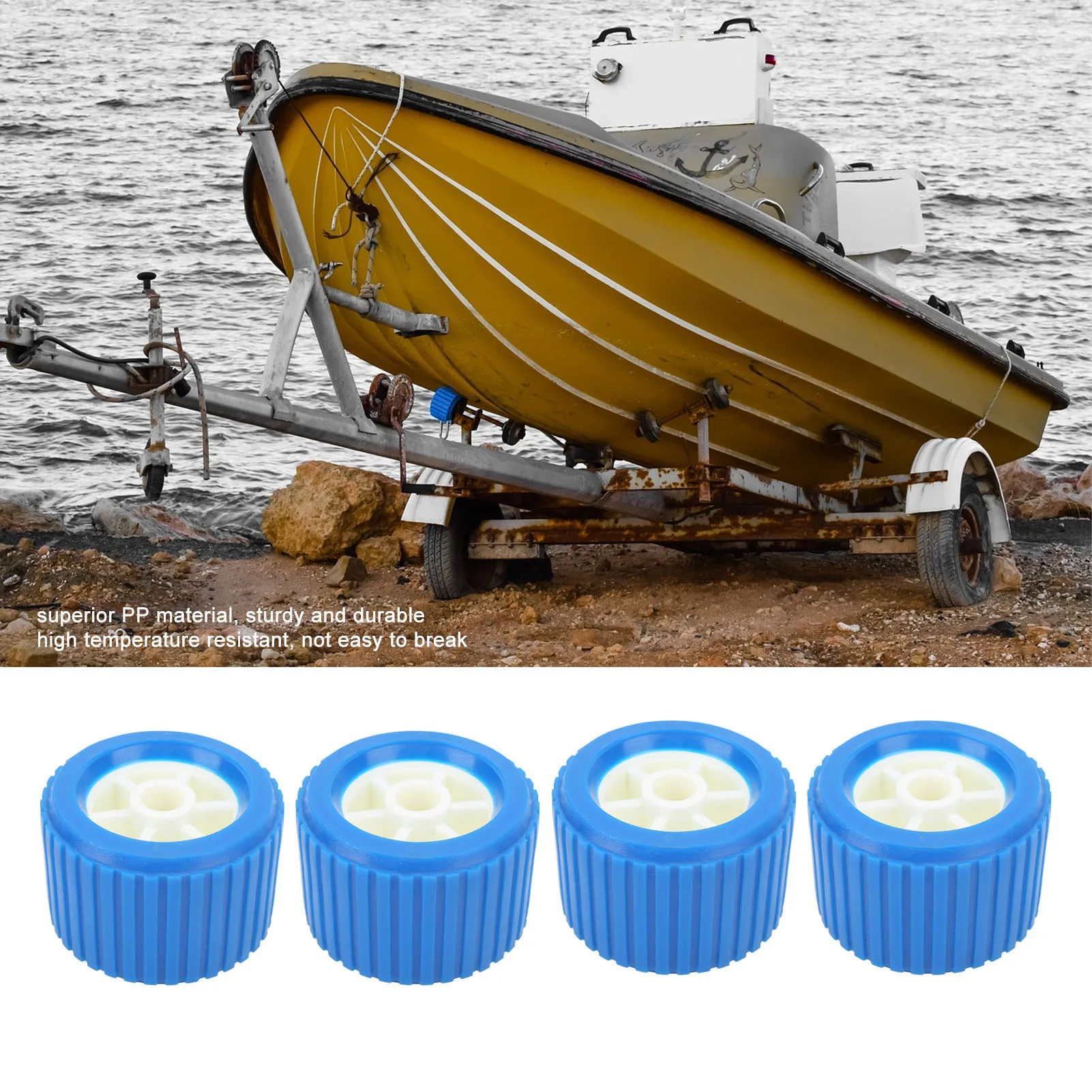 Trailer Wobble Roller Marine Ribbed Wobble Roller 108x75x19mm Blue PP High Temp Resistant for Boat Yacht Trailer