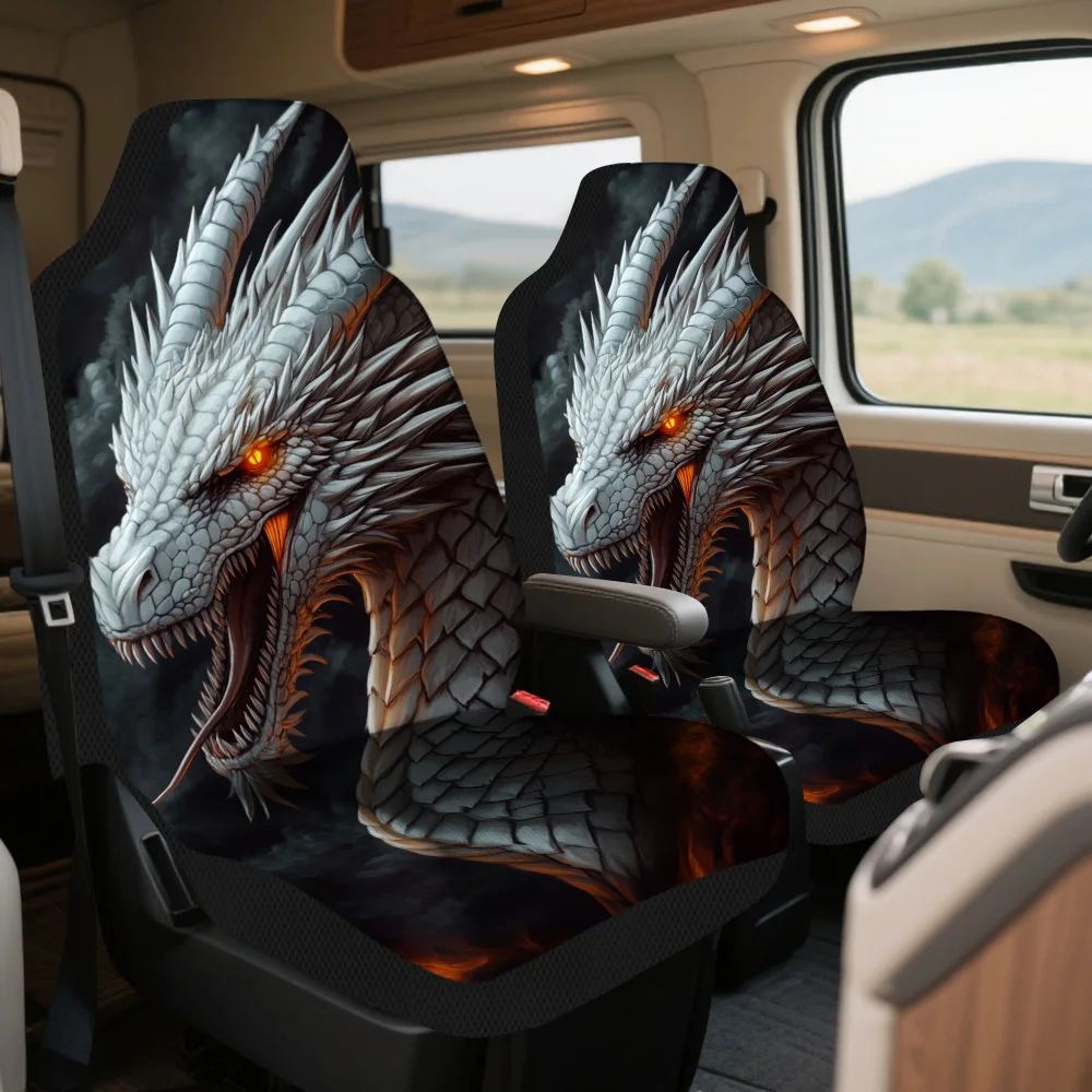 2pcs Haunting Fiery Dragon Car Seat Covers - Durable, Universal Fit For Front Seats, Safe Protection For Men & Women Driving Car