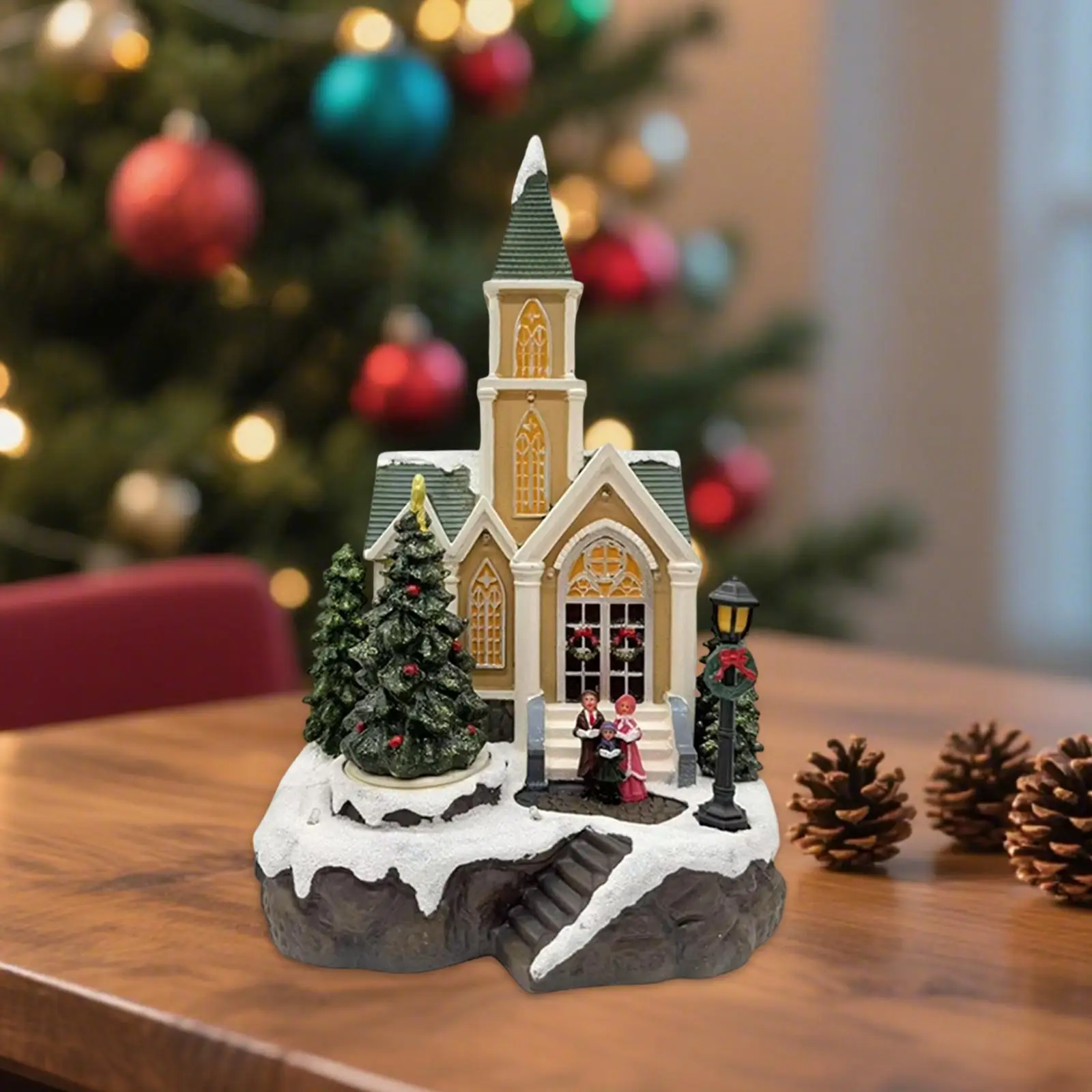 

Рождественская церковная статуя со световой музыкой, рождественское украшение для вечеринки дома