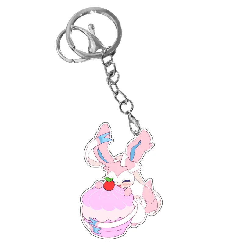 Pokemon Keychain Sushi Eevee Sylveon Leafeon Jolteon Espeon Cute Anime Game Characters Self Made Acrylic Pendant Decoration Gift