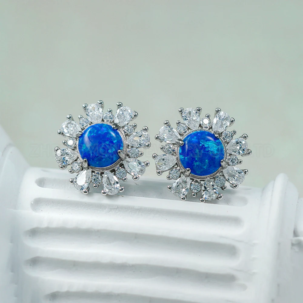 

Flower Shape Earring with Pear Gemstone Synthetic Opal DIY Color Stud Earrings For Women