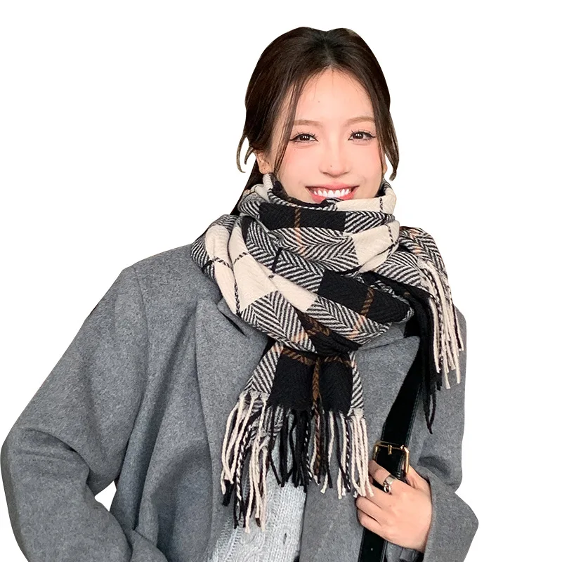 Women Plaid Long Scarf Winter Warm Cashmere Women Pashmina Foulard Bandana Scarves Female Luxury Hijab Tassel Shawl Wraps