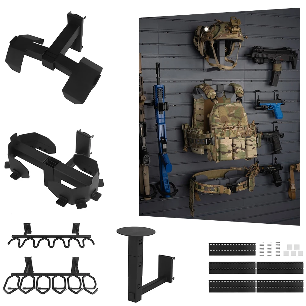 

Tactical Helmet Vest Waist Belt And Rifle Display Stand Adjustable Military Fan Equipment Collection with Wall Display Board