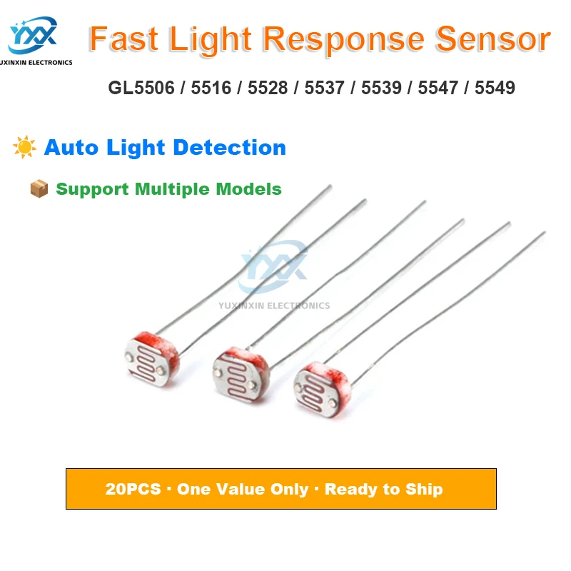 20PCS GL5506 5516 5528 5537 5539 5547 5549 LDR Photoresistor Light Sensor Resistors for DIY Electronics Arduino Projects Sensor