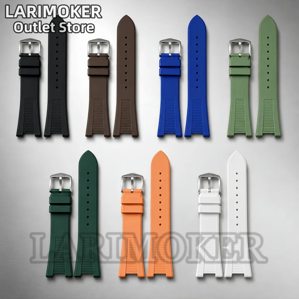 LARIMOKER 25*12mm Curved End Silicone Watch Strap Stainless Steel Buckle Waterproof Fit 40mm Octagonal Integrated Case