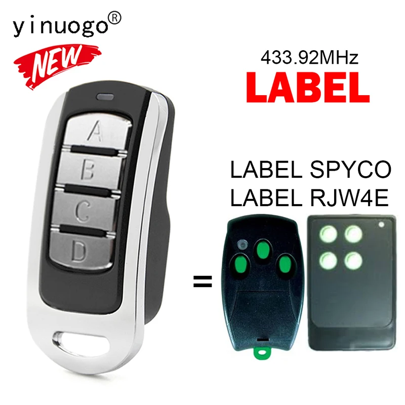 4Button Garage Door Clone Remote Control For Clone LABEL SPYCO RJW4E Garage Door Remote Control Electric Door Opener 433 MHz