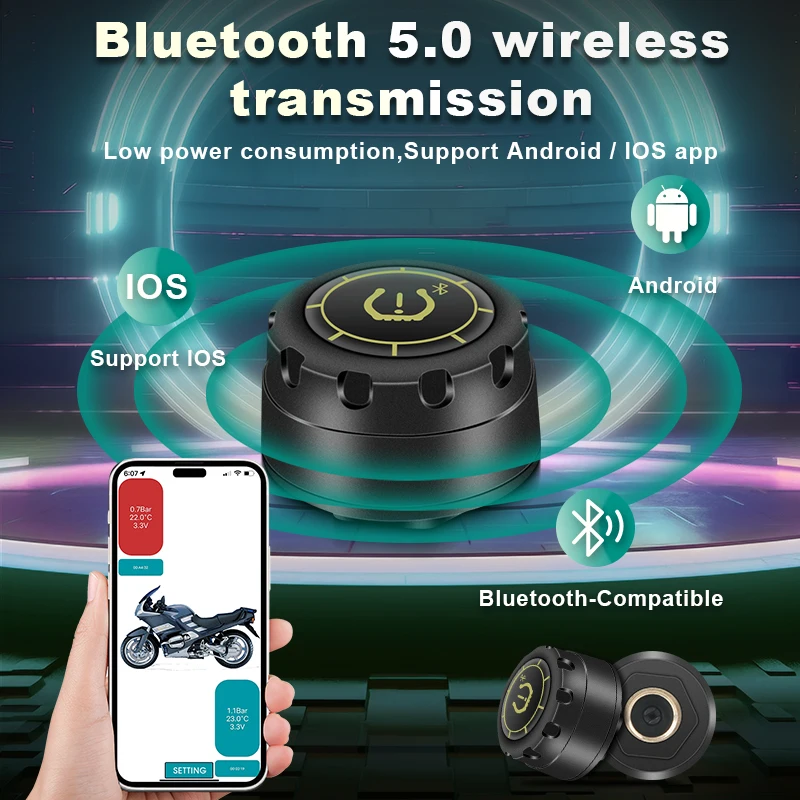 Car TPMS Bluetooth 5.0 Tire Pressure Monitoring System Mobile Phone Connect Motorcycle Car Tyre Pressure Sensor for lOS Android